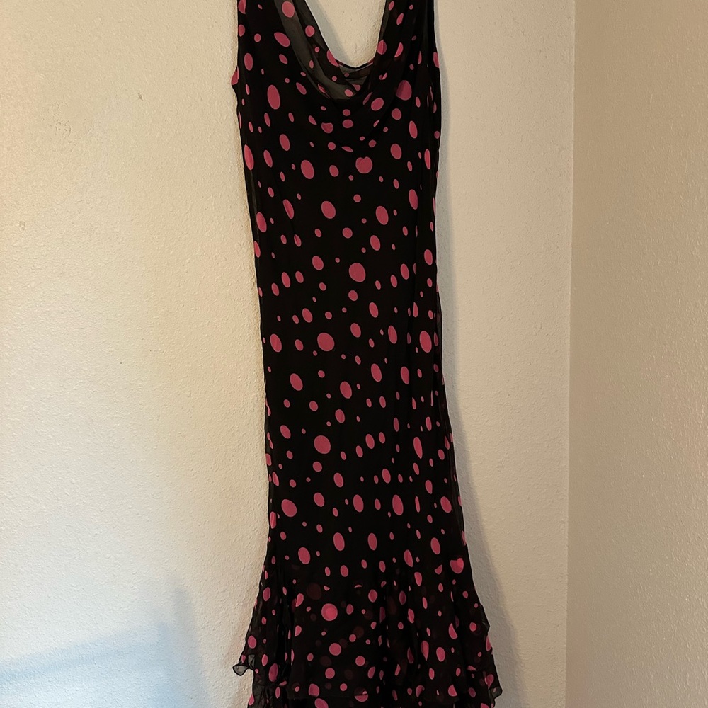 BCBG MaxAzria Elegant Black and Pink Polka Dot Dress